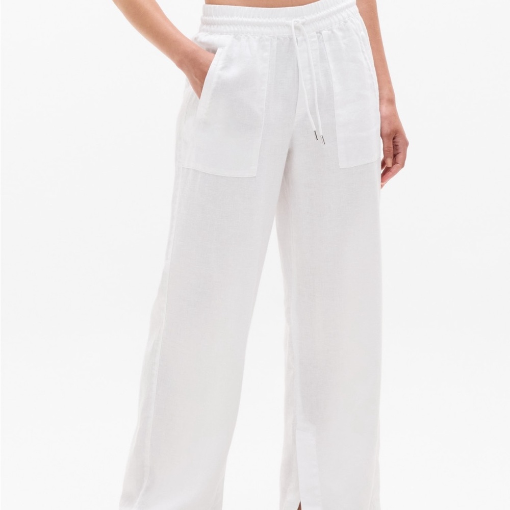 NWT Athleta White Linen Wide-Leg Pants size L
